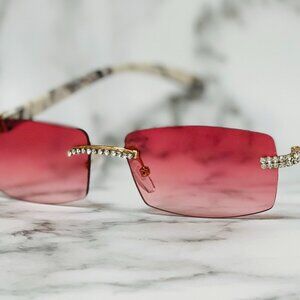Men Women Sunglasses Red Lens Fashion Designer New Style Square Rimless‎ Lentes